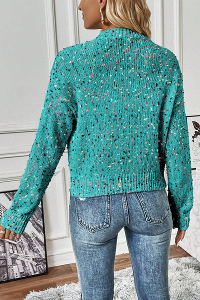 Trendy Women's Aruba Blue Rhinestone Confetti Sweater Cardigan - Cozy, Colorful, and Perfectly Stylish Fit