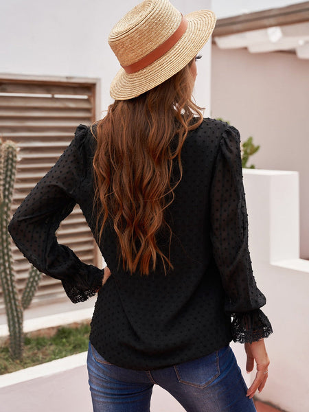 Chic Lace Panel Long Sleeve Blouse
