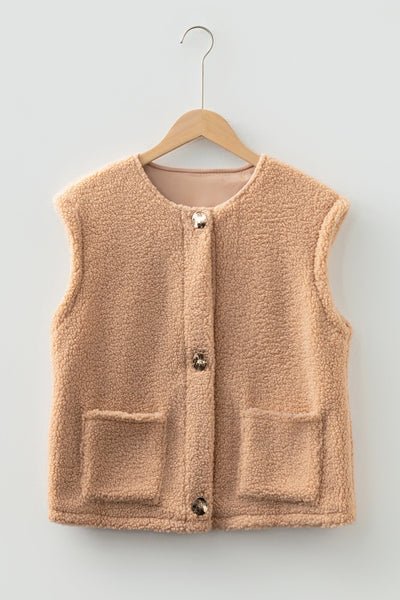 Women's Light French Beige Textured Vest with Metallic Accents