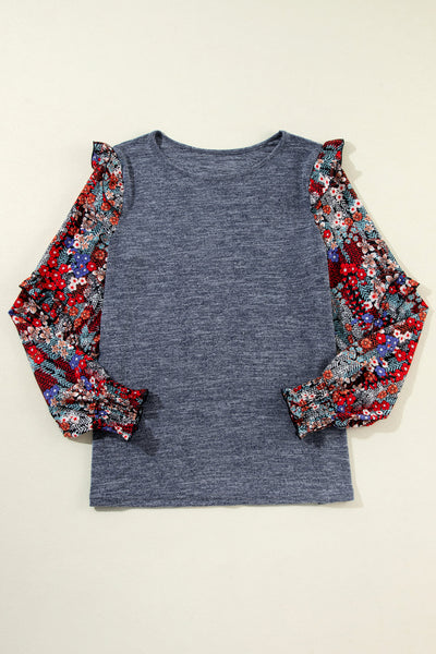 Pale Chestnut Women's Floral Ruffle Sleeve Blouse - Elegant Tiered Design for Effortless Style and Comfort