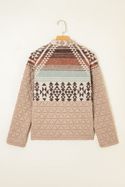 women's stylish women's earth tone aztec quilted jacket - cozy layer for fall and winter casual outings with practical styling and dependable