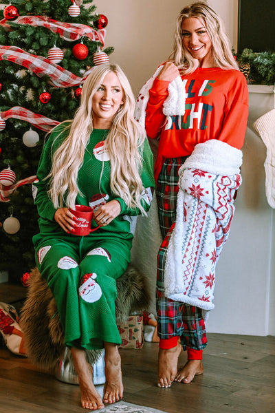 Festive Women's Multicolor Plaid Pajama Set with Graphic Design - Cozy and Comfortable Christmas Sleepwear