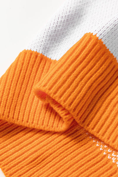 Women's Casual Grapefruit Orange Checkered Sweater with Polo Collar Relaxed Fit Knit Top for Everyday Style