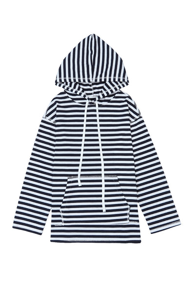 Classic Striped Kangaroo Pocket Hoodie with Drawstring