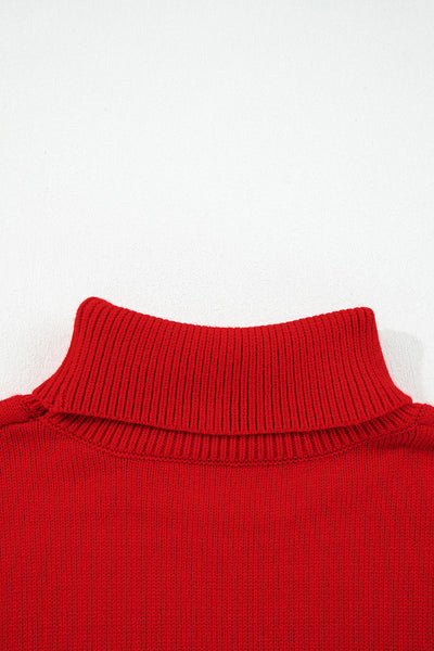 Women's Merry Script Turtleneck Sweater in Fiery Red Knit