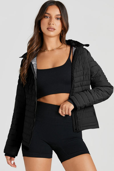 Cozy Women's Black Quilted Puffer Jacket - Stylish Zip-Up Winter Outerwear for Ultimate Warmth and Comfort