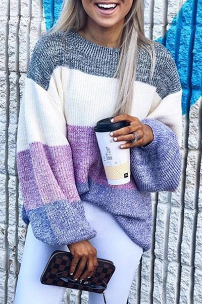 Women's Cozy Purple Long Sleeve Knitted Sweater for Women - Stylish Round Neck Top for Everyday Casual Wear made for easy styling and wardrobe