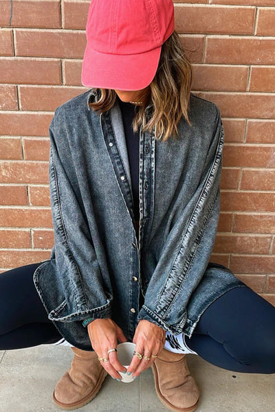 Women's Real Teal Contrast Panel Boyfriend Denim Jacket with Patchwork Design - Trendy and Comfortable Fit