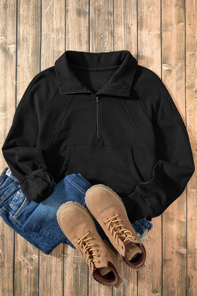Cozy Women's Black Fleece-Lined Zip-Up Sweatshirt with Stand Collar & Thumbhole Sleeves for Ultimate Comfort and Style