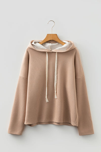 Women's Textured Thermal Lace Drawstring Hoodie in Oatmeal