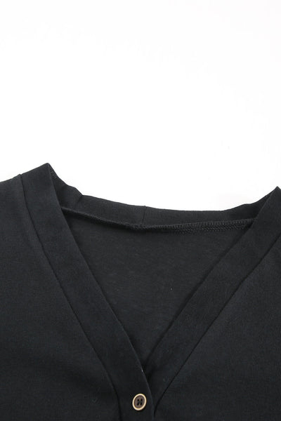 Stylish Women's Black Open-Front Cardigan with Button Details  Cozy Layering Essential for Any Occasion