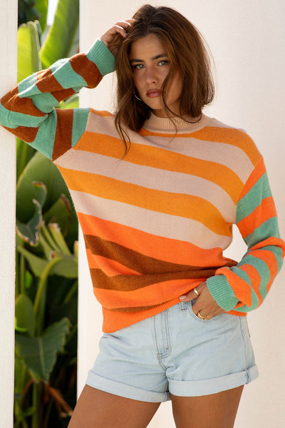 Cozy Women's Stripe Color Block Sweater in Soft Knit - Perfect Casual Fall & Winter Layering Essential