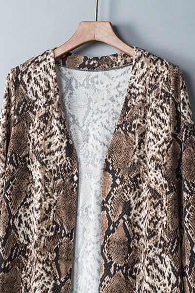 Women's Brown Snake Print Longline Slim Blazer with Lapel