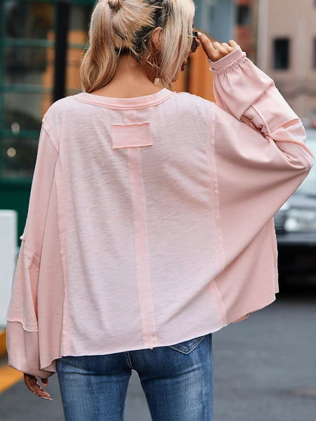 Pink Retro Chic Oversized Top with Exposed Seams