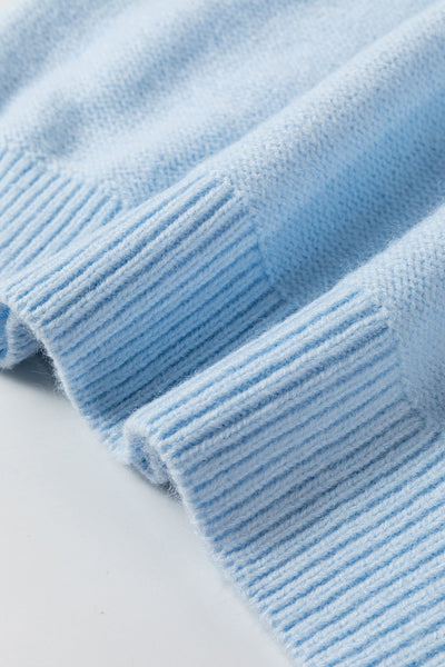 Cozy Women's Light Blue Ribbed Floral Sweater - Stylish Knit Top for Every Season, Perfect for Casual Outings