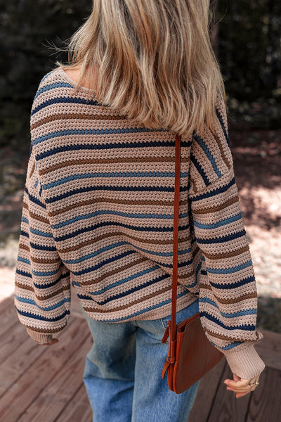 Soft Pastel Striped Knitted Sweater for Women - Cozy Relaxed Fit for Effortless Style and All-Day Comfort