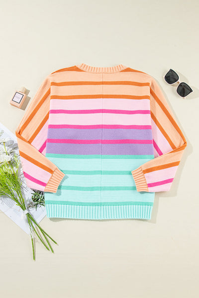 Women's Cozy Multicolor Gradient Ribbed Sweater - Loose-Fit, Stylish Layering Essential for Casual Outings