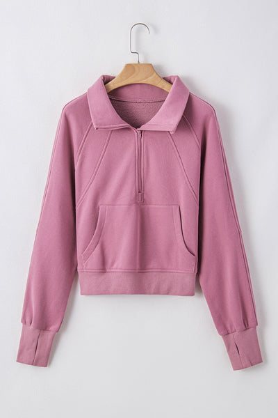 Cozy Women's Phalaenopsis Fleece-Lined Zip-Up Sweatshirt with Stand Collar & Thumbhole Sleeves for Effortless Style