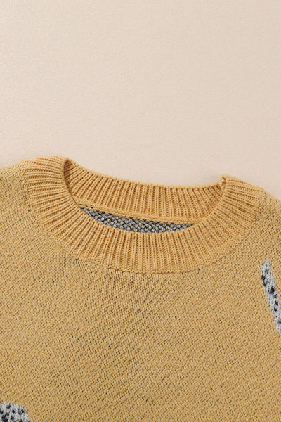 Cozy Camel Cheetah Print Round Neck Sweater