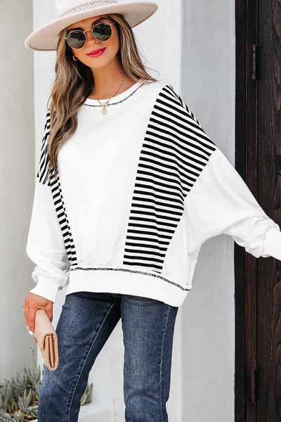 Women's Contrast Stitch Striped Patchwork Sweatshirt