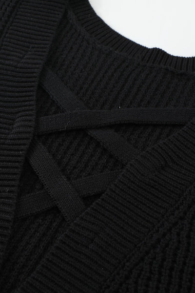 Trendy Women's Black Cross-Back Hollow-Out Sweater - Lightweight Knit Top for Chic Layering and Everyday Comfort