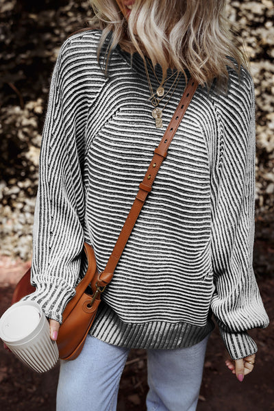 Chic Women's Cozy Striped Knit Sweater - Soft Casual Pullover for Stylish Fall & Winter Looks