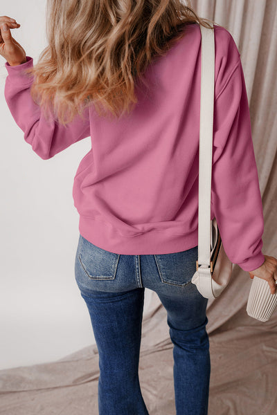 Cozy Women's Meadow Mauve Fleece-Lined Sweatshirt - Relaxed Drop Shoulder Terry Top for Casual Chic Comfort