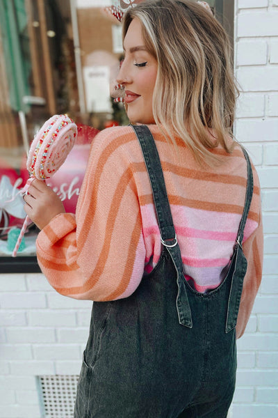 Women's Cozy Multicolor Gradient Ribbed Sweater - Loose-Fit, Stylish Layering Essential for Casual Outings