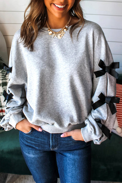 Trendy Women's Cozy Ribbon Bow Sweatshirt - Stylish Casual Top for Effortless Everyday Chic in Soft Fabric