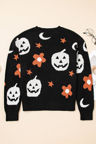 Cozy Women's Black Halloween Sweater - Spooky Knit Pullover for Fall and Winter Festivities, Perfect for Seasonal Style