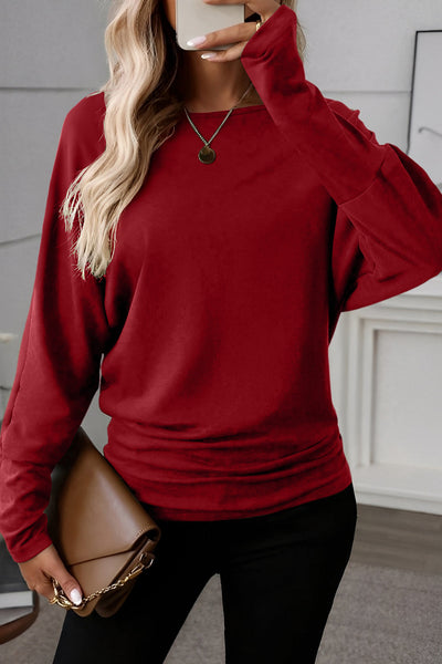 Women's Red Dahlia Long Sleeve Ruched Top with Extended Cuffs