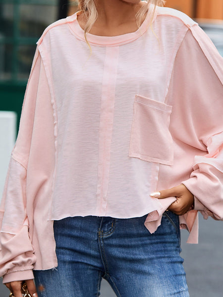 Pink Retro Chic Oversized Top with Exposed Seams