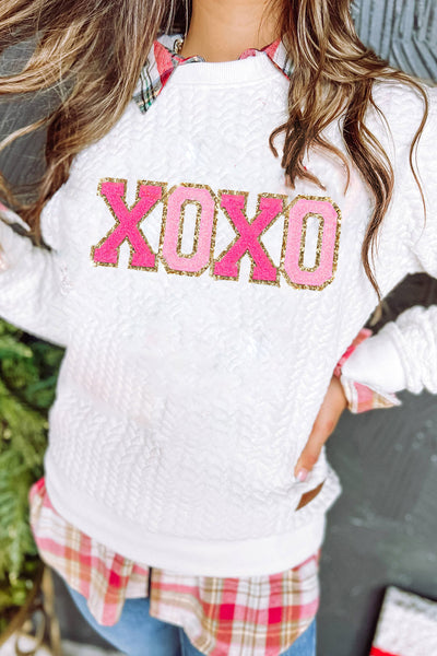 Cozy White Glitter Chenille Cable Knit Pullover Sweatshirt for Women Chic Casual Style for Effortless Outings