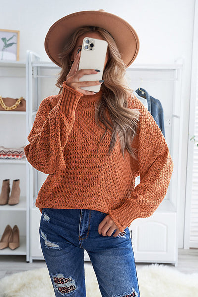Chic Oversized Orange Batwing Turtleneck Sweater for Women - Cozy Long Sleeve Knitwear for Effortless Fall Style