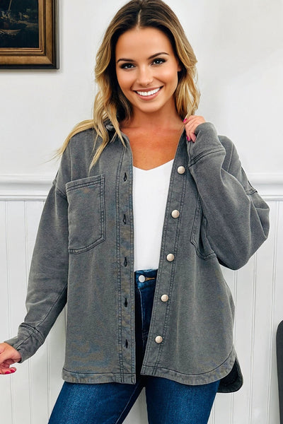 Women's Mineral Wash Cotton-Blend Oversized Shacket