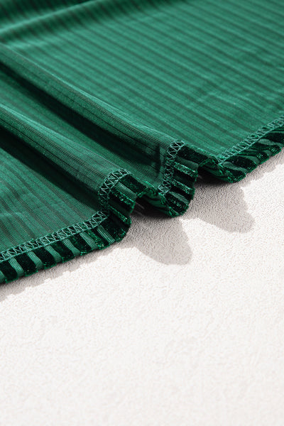 Women's Smocked Ribbed Velvet Babydoll Top in Blackish Green - Chic and Comfortable for Effortless Everyday Style