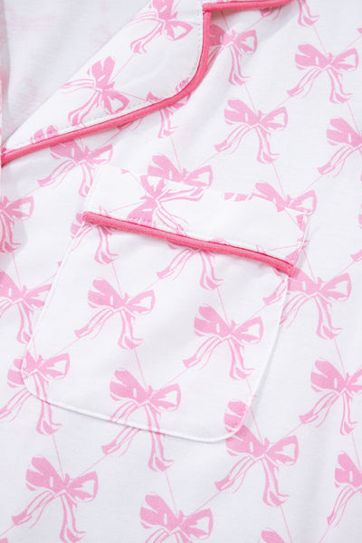 Cozy Women's Bow Print Cotton Pajama Set Stylish Sleepwear for Relaxed Nights and Comfortable Lounging