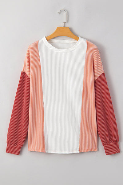 Women's Pale Chestnut Ribbed Color Block Long Sleeve Top made for easy styling and wardrobe coordination, with premium-like structure and finish.