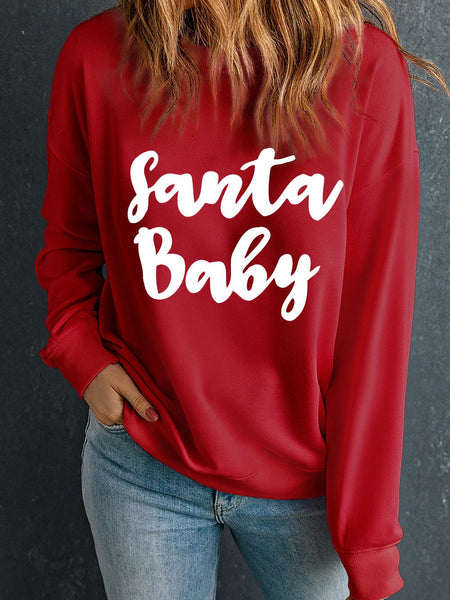 Santa Baby Red Letter Print Crew Neck Sweatshirt