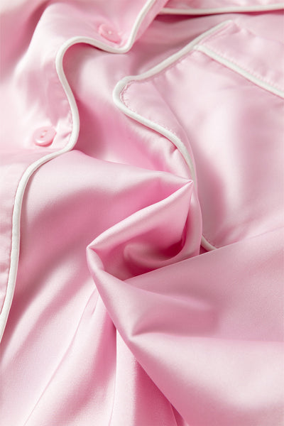 Women's Chic Light Pink Satin Lounge Set with Knot Accent Top & Ruffled Pants - Ideal for Stylish Relaxation and Outings