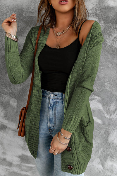 Cozy Women's Green Cardigan with Button Closure and Pockets  Stylish Layering Essential for Every Occasion
