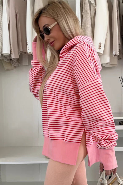 Cozy Women's Stripe Print Hoodie in Soft Cotton Blend, Relaxed Fit for Effortless Style and All-Day Comfort