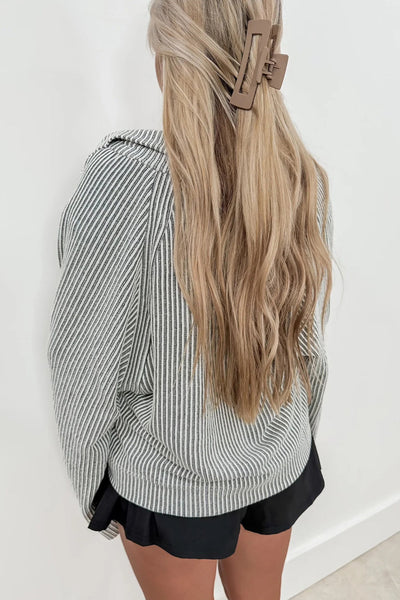 Women's Stylish High-Textured Half-Zip Collared Top with Wide Sleeves - Comfortable Everyday Wear in Chic Colors