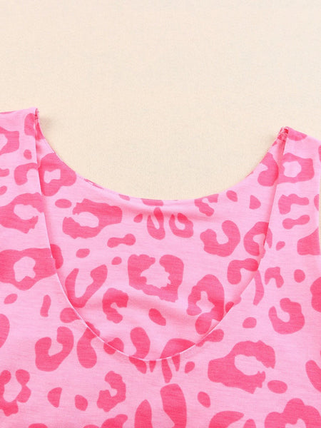 Leopard Print V-Neck Split Long Sleeve Dress