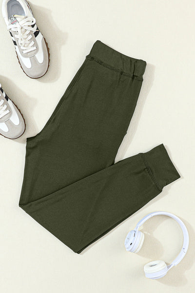 Women's Comfortable Moss Green Joggers with Drawstring, Elastic Waist, and Pockets - Casual Everyday Style
