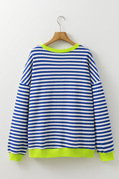 Women's Breton Stripe Cotton Sweatshirt with Neon Trim