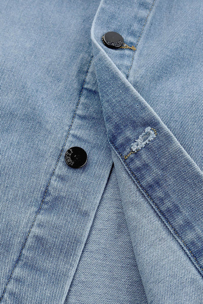 Light Wash Denim Jacket with Leopard Print