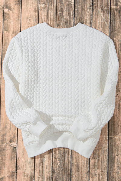 Cozy White Glitter Chenille Cable Knit Pullover Sweatshirt for Women Chic Casual Style for Effortless Outings
