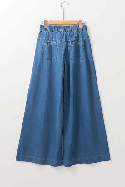 Trendy Dusk Blue Wide Leg Jeans for Women - Chic Mineral Wash with Button Fly, Perfect for Effortless Style and Comfort
