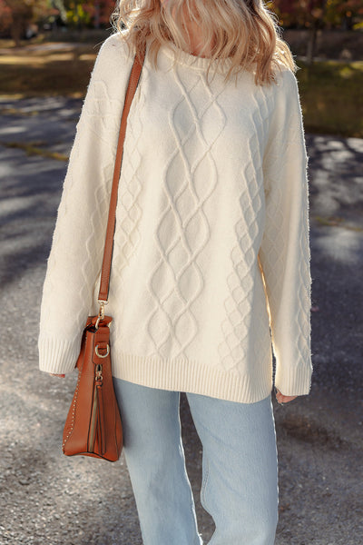 Cozy Beige Drop Shoulder Cable Knit Sweater Tunic for Women Stylish Fall & Winter Essential